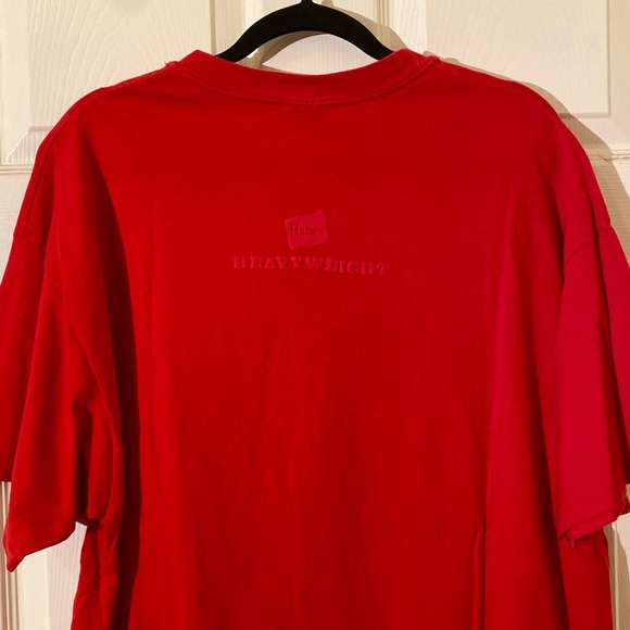 Vintage 90s Hanes Heavyweight Red on Red Puff Print Logo Promo Tee Red XL - Picture 11 of 11